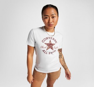 Converse Floral Patch T-Shirt Białe | 928743-ODM