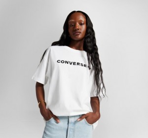 Converse Oversized Wordmark T-Shirt Białe | 821947-LKR
