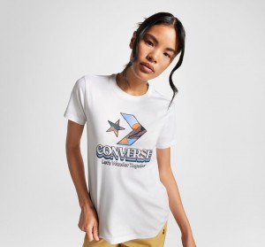 Converse Star Chevron Mountain Grafiką T-Shirt Białe | 153409-TZC