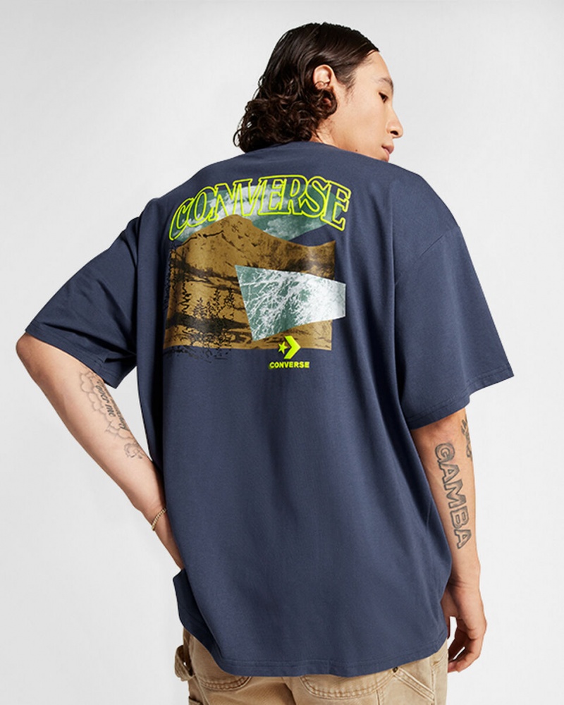 Converse All Star Mountain Remix T-Shirt Niebieskie | 514273-RXQ