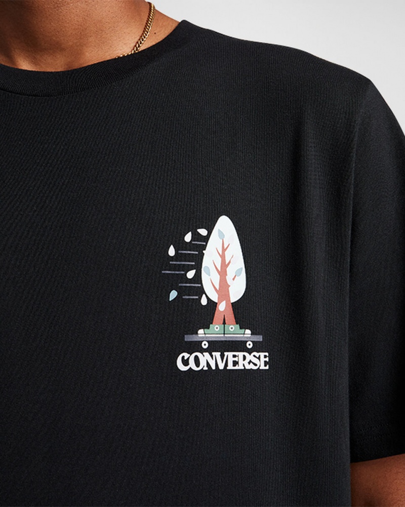 Converse All Star Tree T-shirt Czarne | 859631-DNG