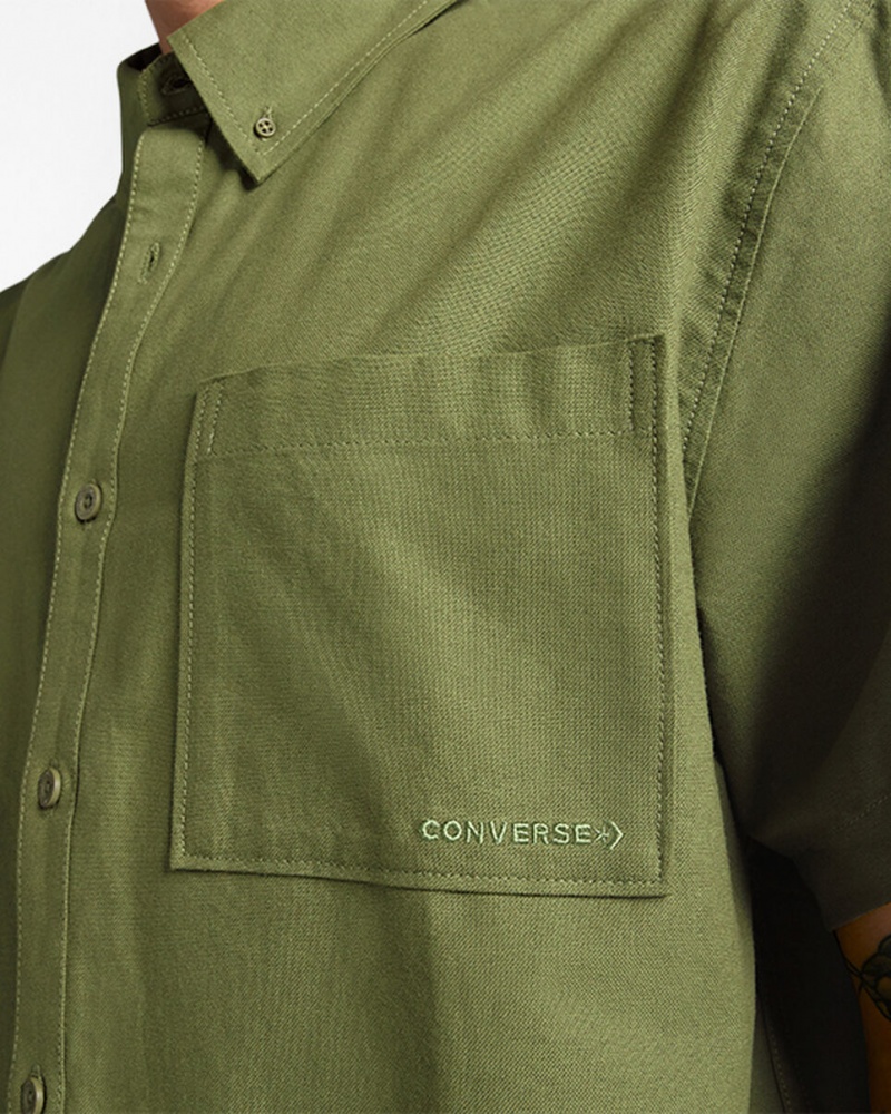 Converse Basic Woven Krótkie Sleeve Shirt Zielone | 704236-DSR