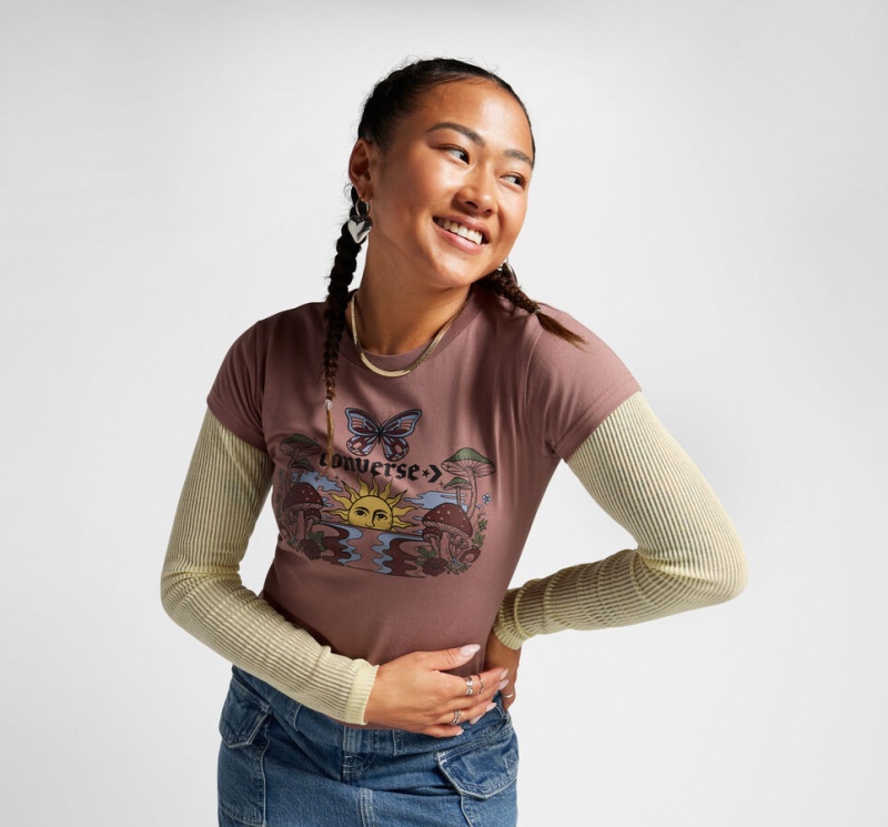Converse Blooming Skate T-Shirt Saddle | 247093-EGT