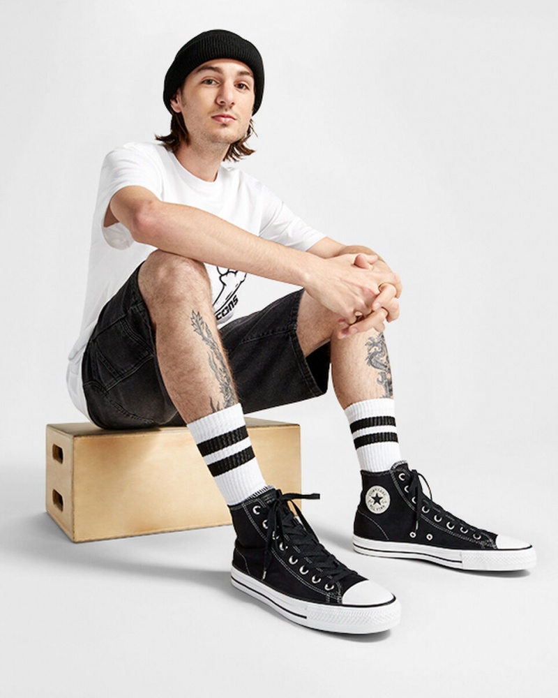 Converse CONS Chuck Taylor All Star Pro Zamszowe Czarne Czarne Białe | 902386-GSV