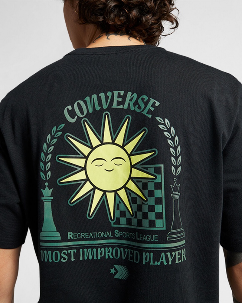 Converse Chess League Grafiką T-Shirt Czarne | 982507-AZW