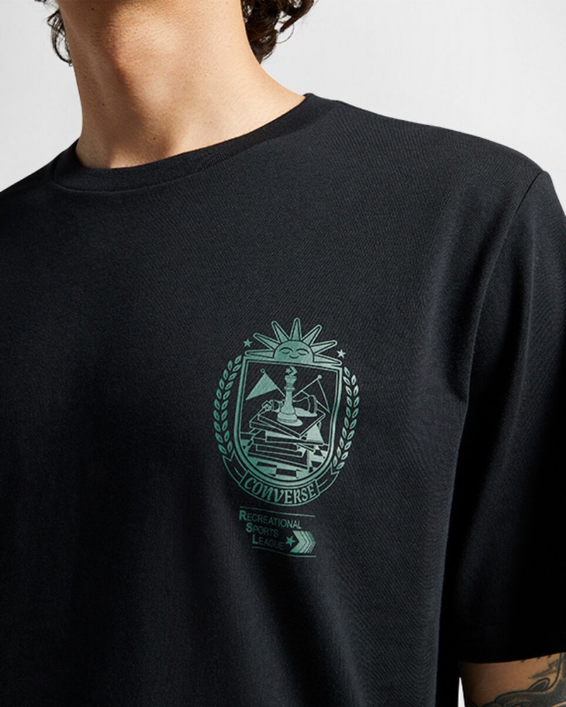 Converse Chess League Grafiką T-Shirt Czarne | 982507-AZW