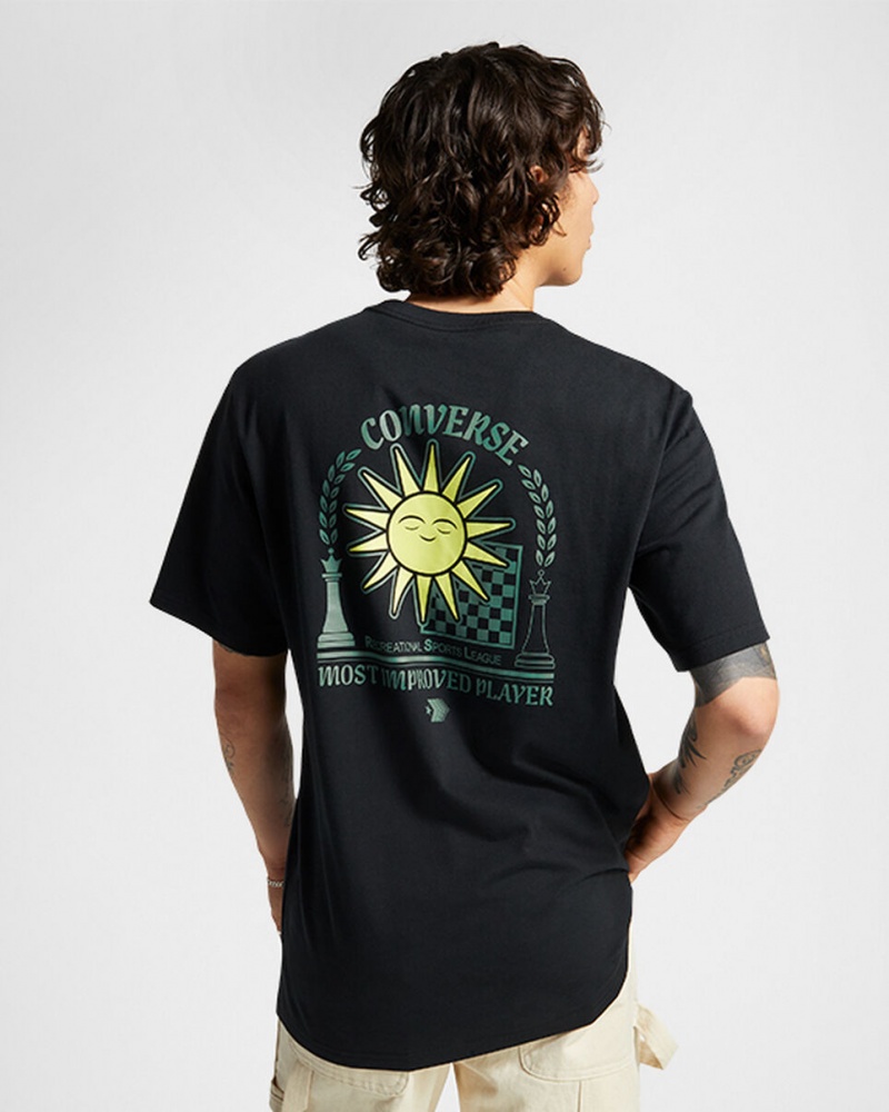 Converse Chess League Grafiką T-Shirt Czarne | 982507-AZW