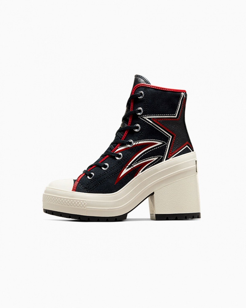 Converse Chuck 70 De Luxe Heel Moto Czarne Czerwone | 691753-YMR