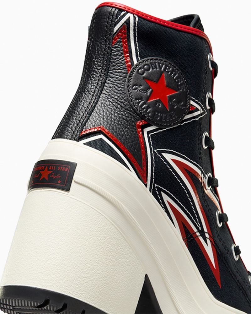Converse Chuck 70 De Luxe Heel Moto Czarne Czerwone | 691753-YMR