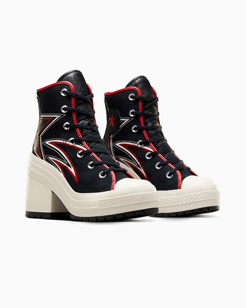Converse Chuck 70 De Luxe Heel Moto Czarne Czerwone | 691753-YMR