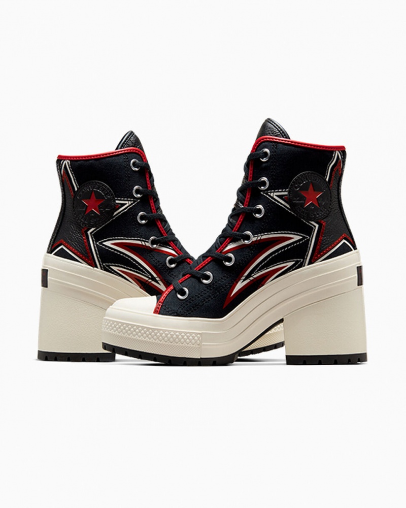 Converse Chuck 70 De Luxe Heel Moto Czarne Czerwone | 691753-YMR