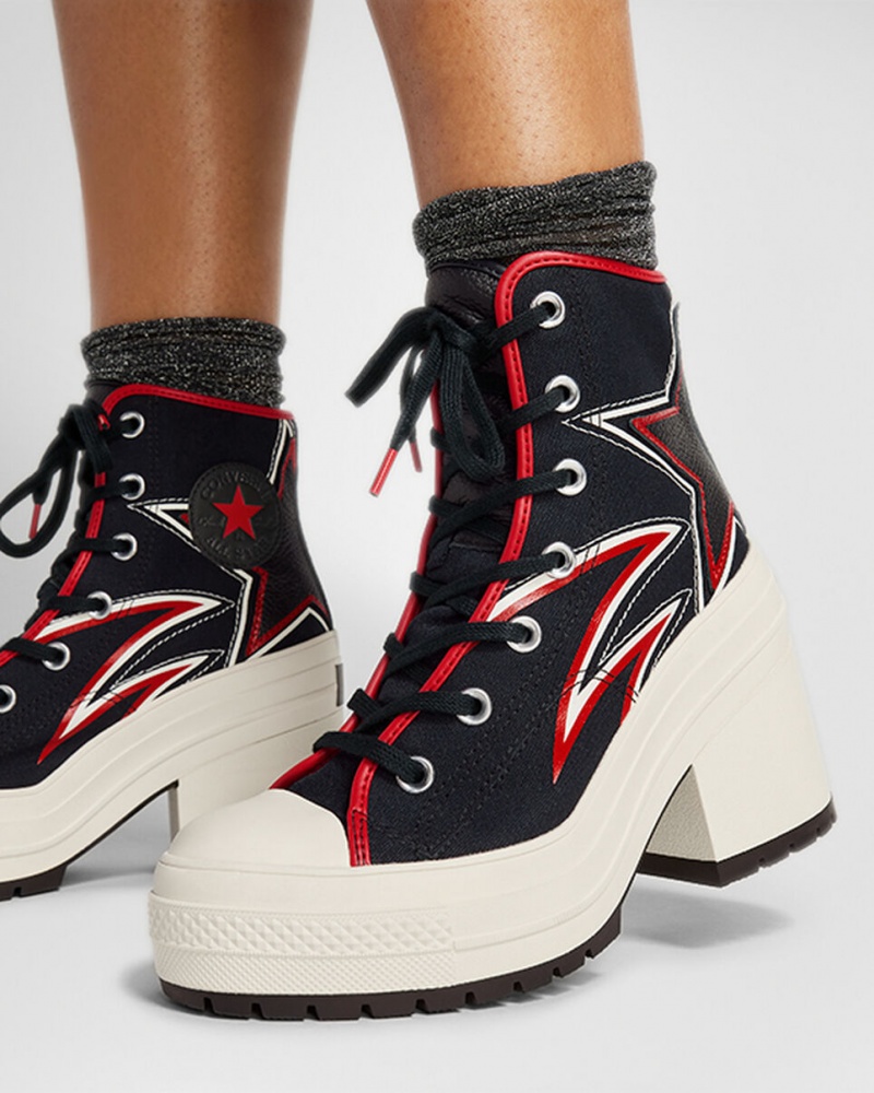 Converse Chuck 70 De Luxe Heel Moto Czarne Czerwone | 691753-YMR