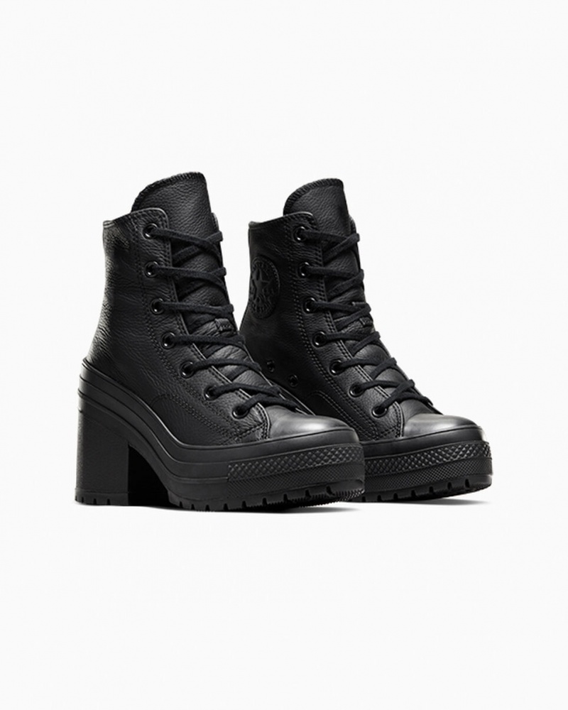 Converse Chuck 70 De Luxe Heel Skórzane Czarne Czarne Białe | 519263-ZJK