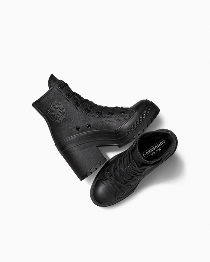 Converse Chuck 70 De Luxe Heel Skórzane Czarne Czarne Białe | 519263-ZJK