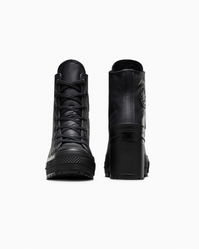 Converse Chuck 70 De Luxe Heel Skórzane Czarne Czarne Białe | 519263-ZJK