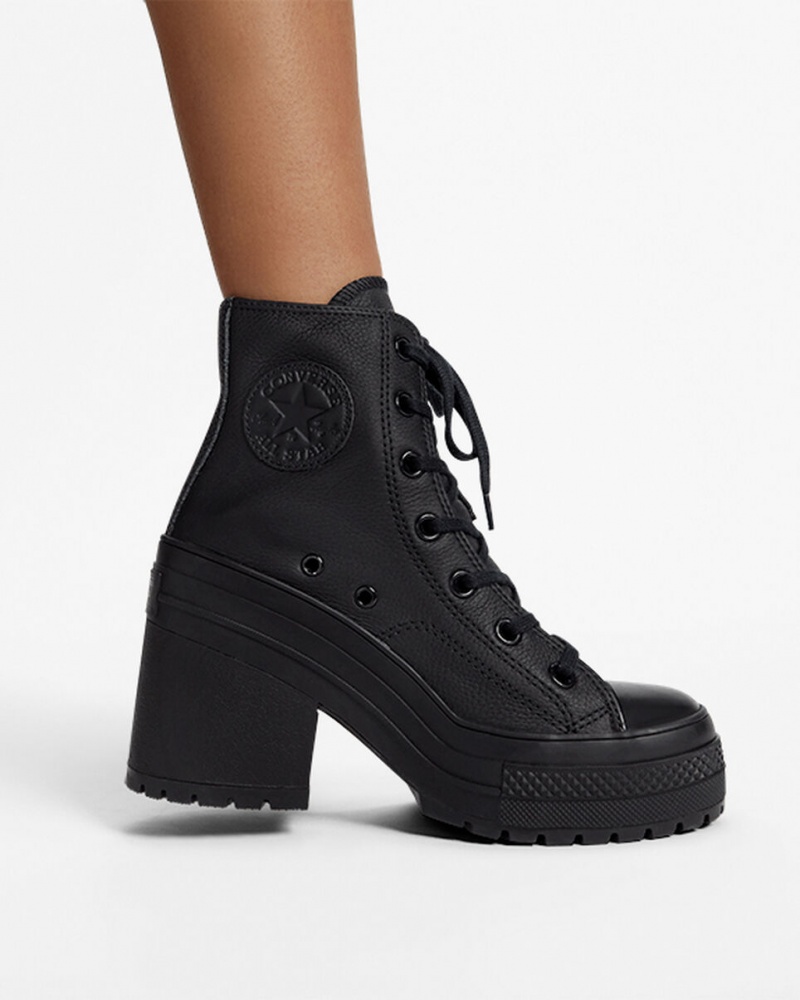 Converse Chuck 70 De Luxe Heel Skórzane Czarne Czarne Białe | 519263-ZJK