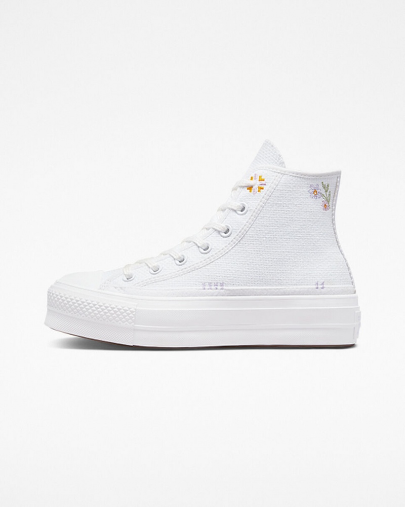 Converse Chuck Taylor All Star Lift Platformie Autumn Embroidery Białe | 025419-RDB