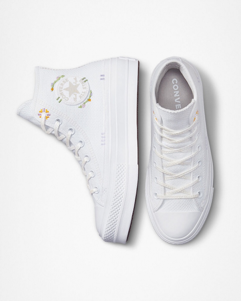 Converse Chuck Taylor All Star Lift Platformie Autumn Embroidery Białe | 025419-RDB