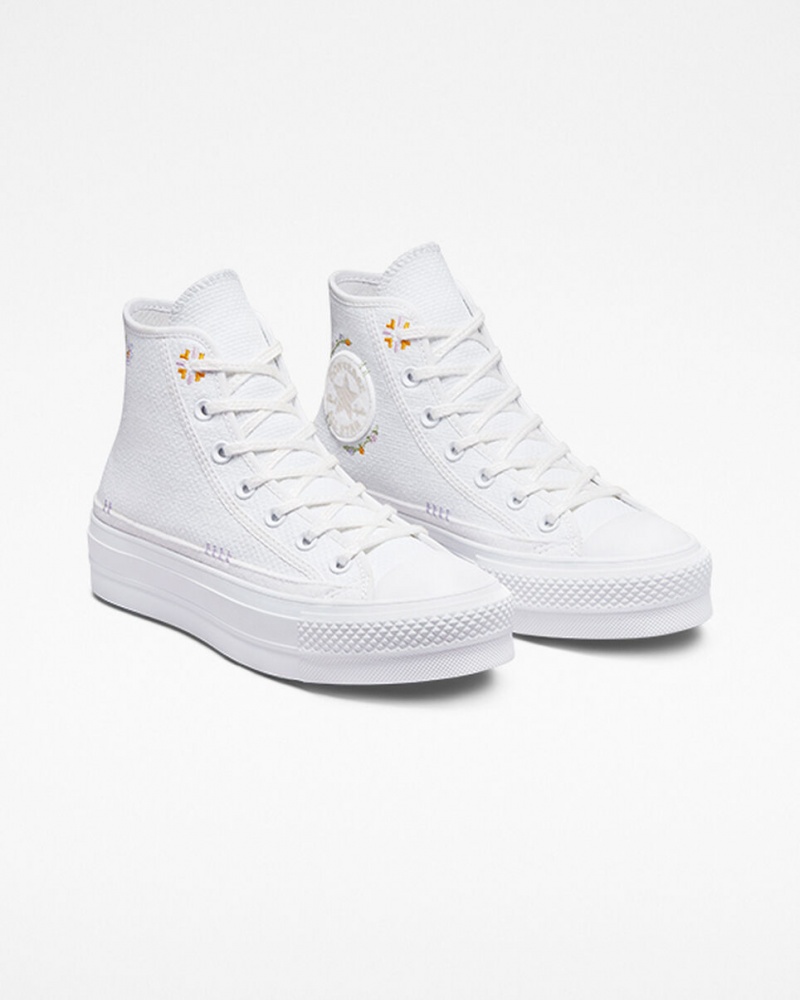 Converse Chuck Taylor All Star Lift Platformie Autumn Embroidery Białe | 025419-RDB