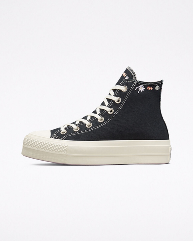 Converse Chuck Taylor All Star Lift Platformie Embroidered Floral Czarne | 302498-HEK
