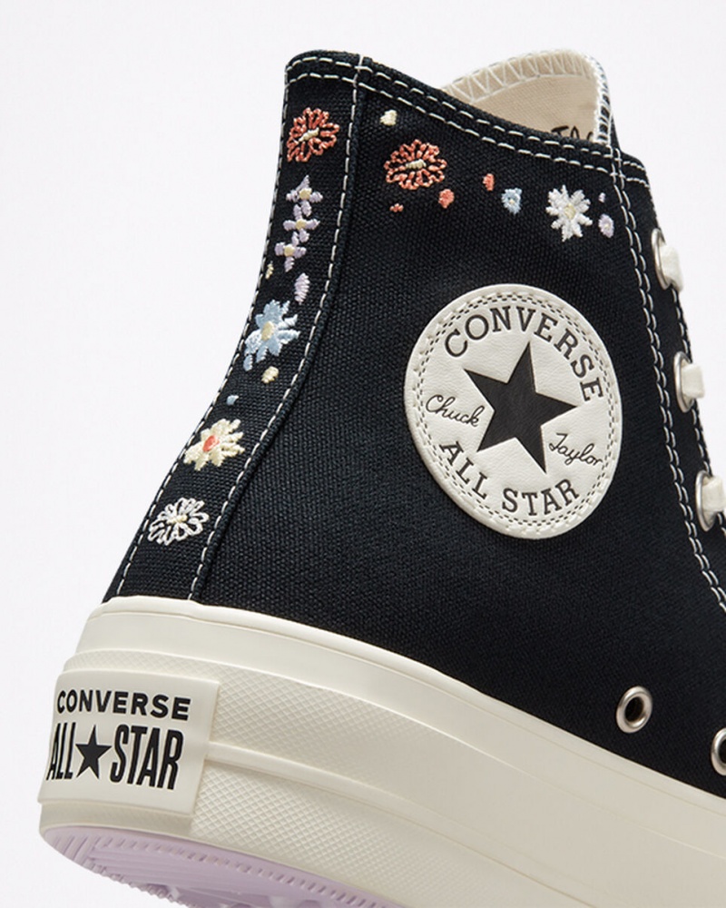 Converse Chuck Taylor All Star Lift Platformie Embroidered Floral Czarne | 302498-HEK