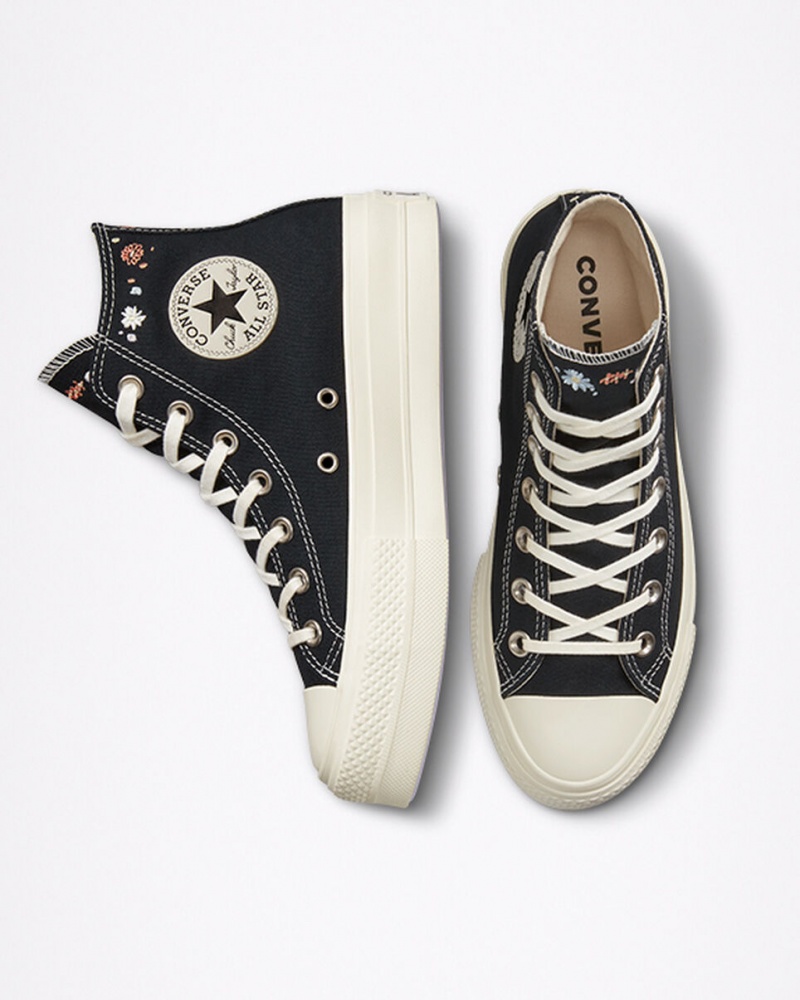 Converse Chuck Taylor All Star Lift Platformie Embroidered Floral Czarne | 302498-HEK