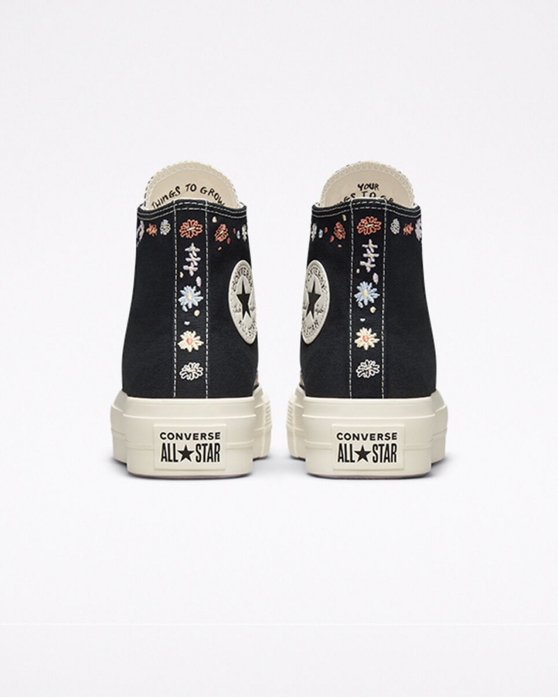 Converse Chuck Taylor All Star Lift Platformie Embroidered Floral Czarne | 302498-HEK