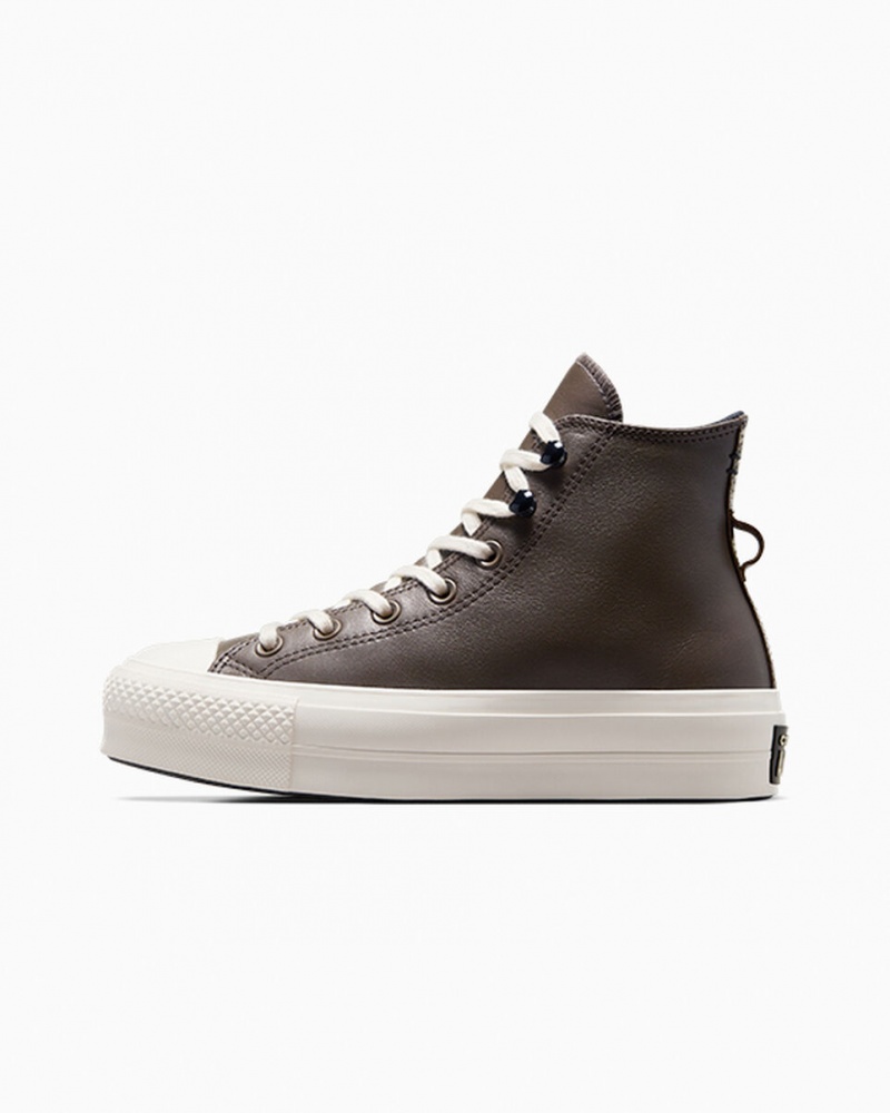 Converse Chuck Taylor All Star Lift Platformie Fleece-Podszewką Skórzane Czarne | 863140-OKX