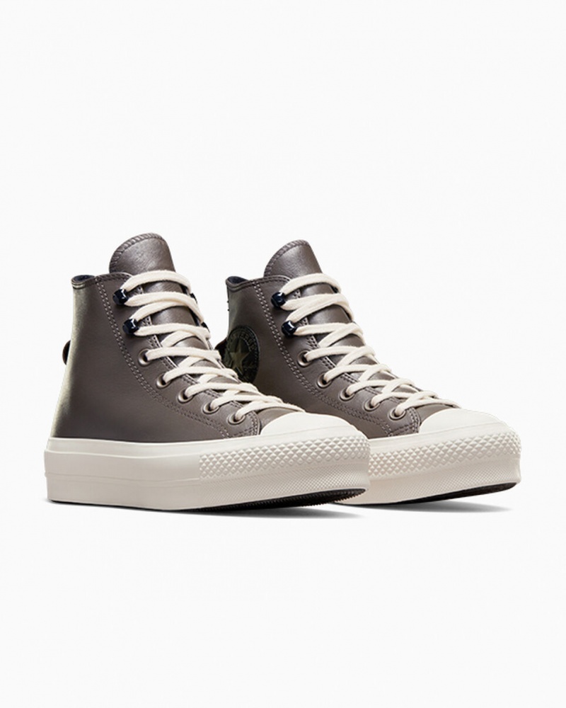 Converse Chuck Taylor All Star Lift Platformie Fleece-Podszewką Skórzane Czarne | 863140-OKX