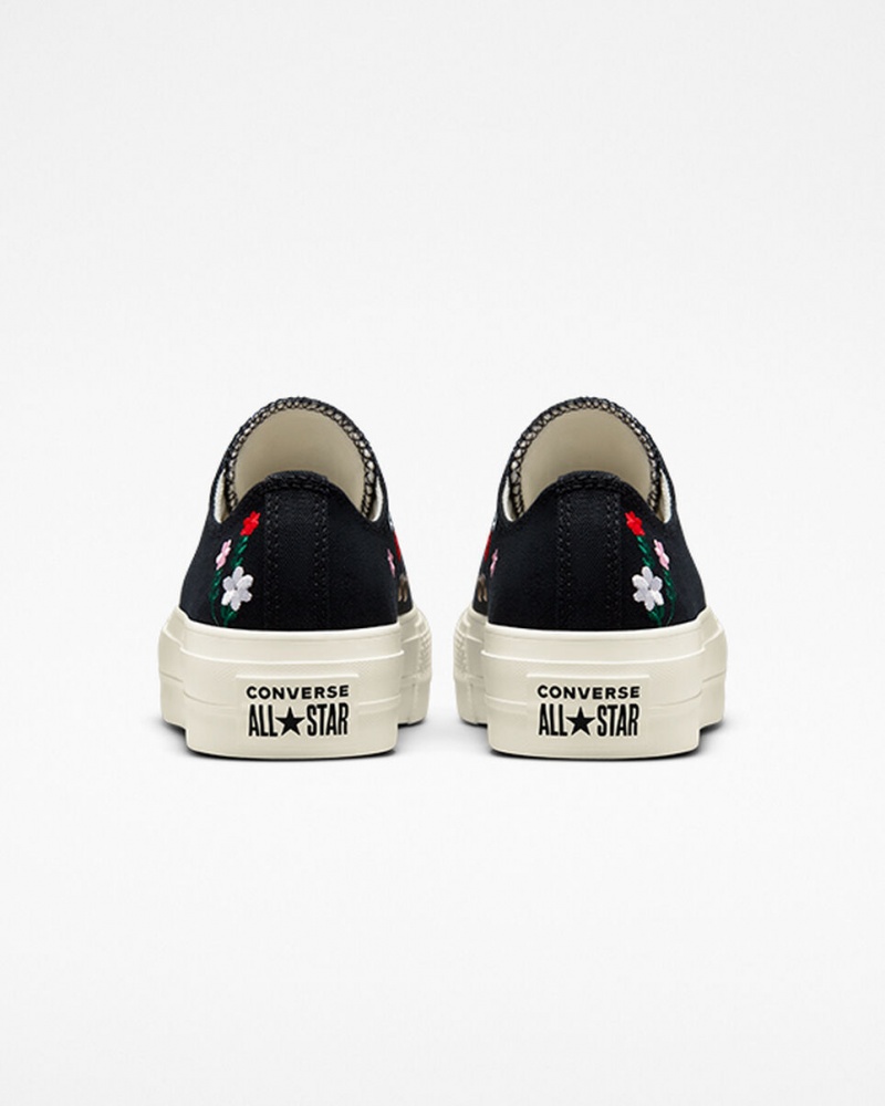 Converse Chuck Taylor All Star Lift Platformie Floral Embroidery Czarne | 741280-YKD