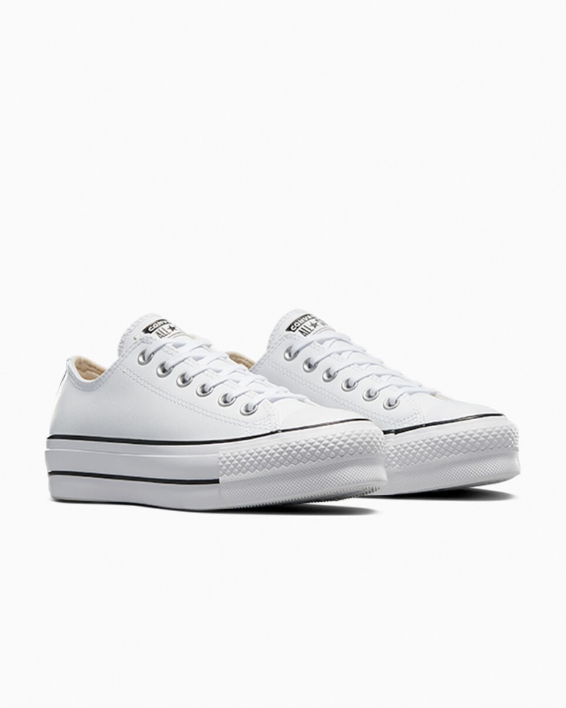 Converse Chuck Taylor All Star Lift Platformie Skórzane Białe Czarne Białe | 127463-HJC