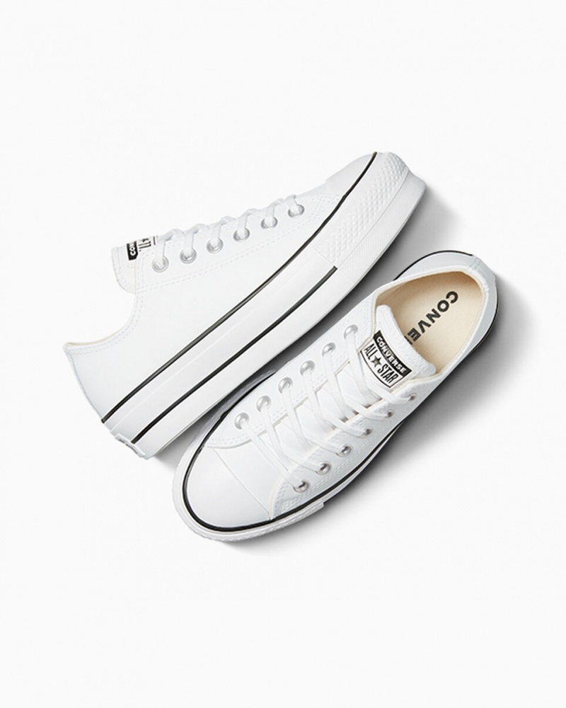 Converse Chuck Taylor All Star Lift Platformie Skórzane Białe Czarne Białe | 127463-HJC