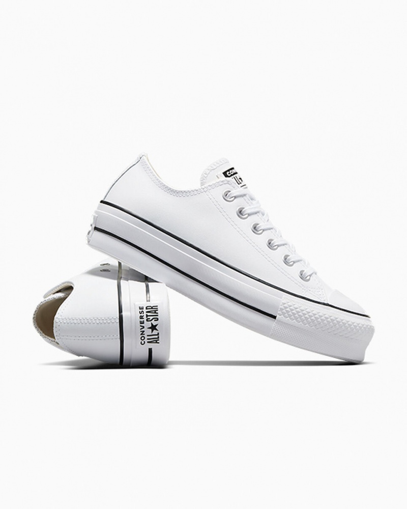 Converse Chuck Taylor All Star Lift Platformie Skórzane Białe Czarne Białe | 127463-HJC