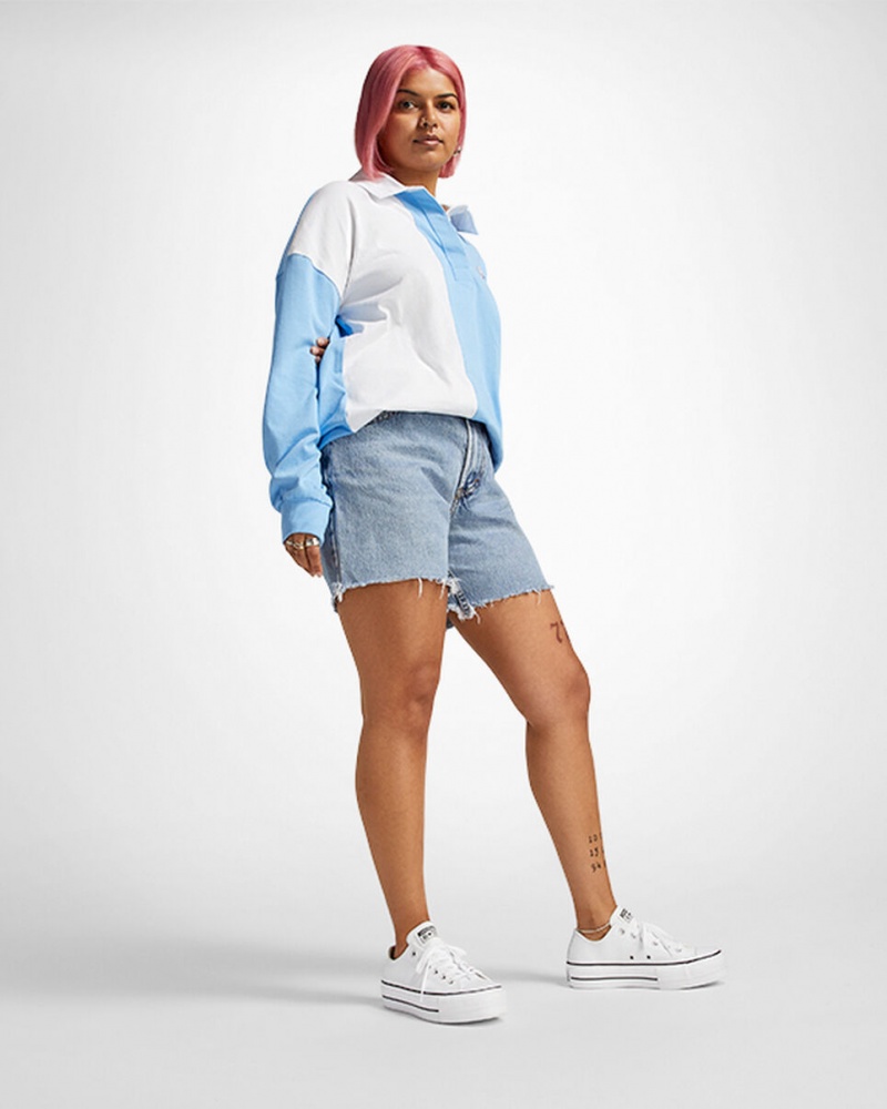 Converse Chuck Taylor All Star Lift Platformie Skórzane Białe Czarne Białe | 127463-HJC