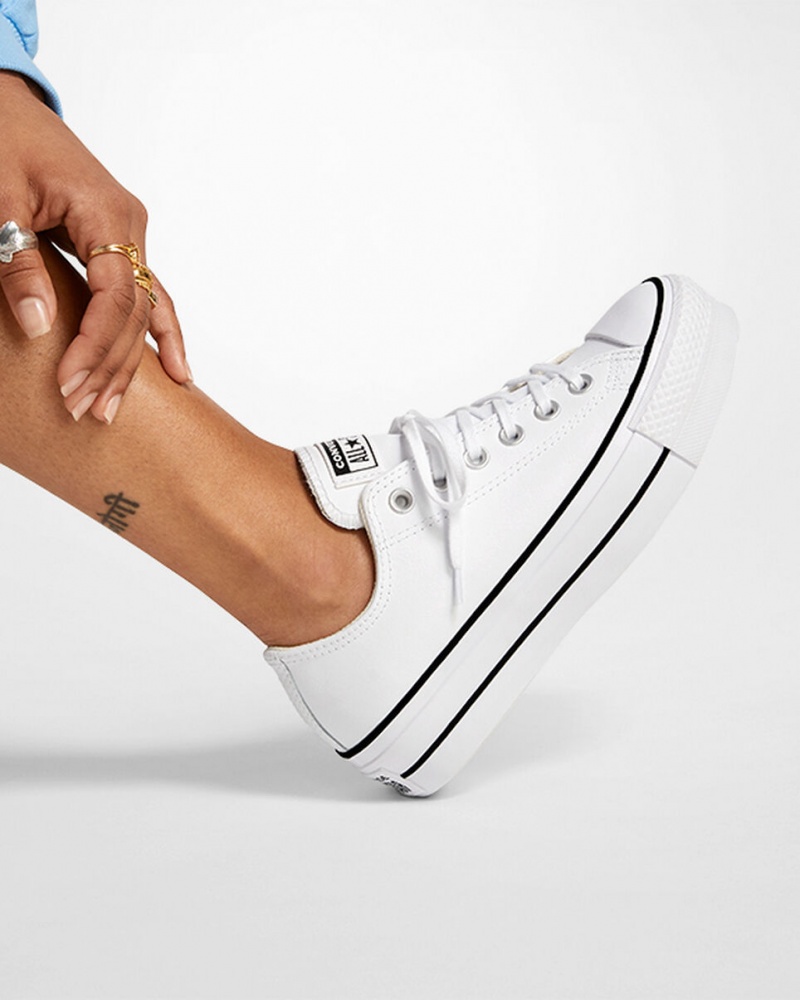 Converse Chuck Taylor All Star Lift Platformie Skórzane Białe Czarne Białe | 127463-HJC