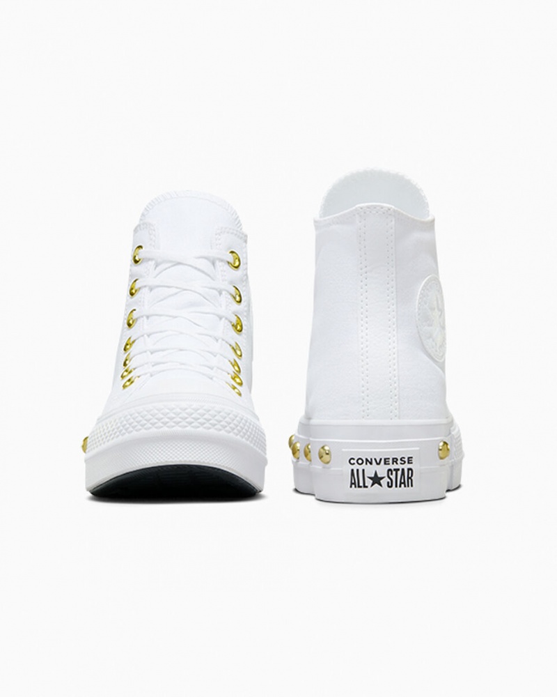 Converse Chuck Taylor All Star Lift Platformie Star Studded Białe Białe Złote | 694810-GPC