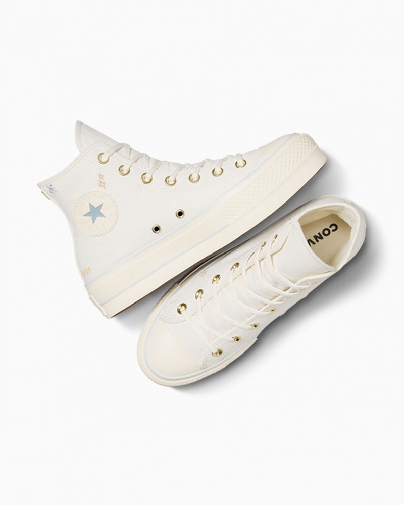Converse Chuck Taylor All Star Lift Platformie Tiny Tattoos Białe Niebieskie | 872304-OYW
