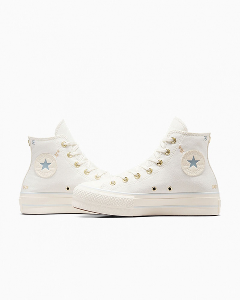 Converse Chuck Taylor All Star Lift Platformie Tiny Tattoos Białe Niebieskie | 872304-OYW