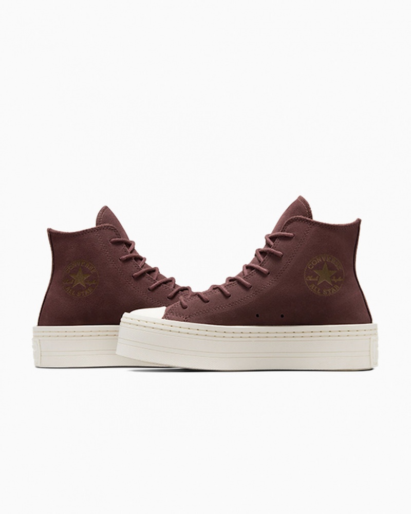 Converse Chuck Taylor All Star Modern Lift Platformie Zamszowe Brązowe | 081932-PLS