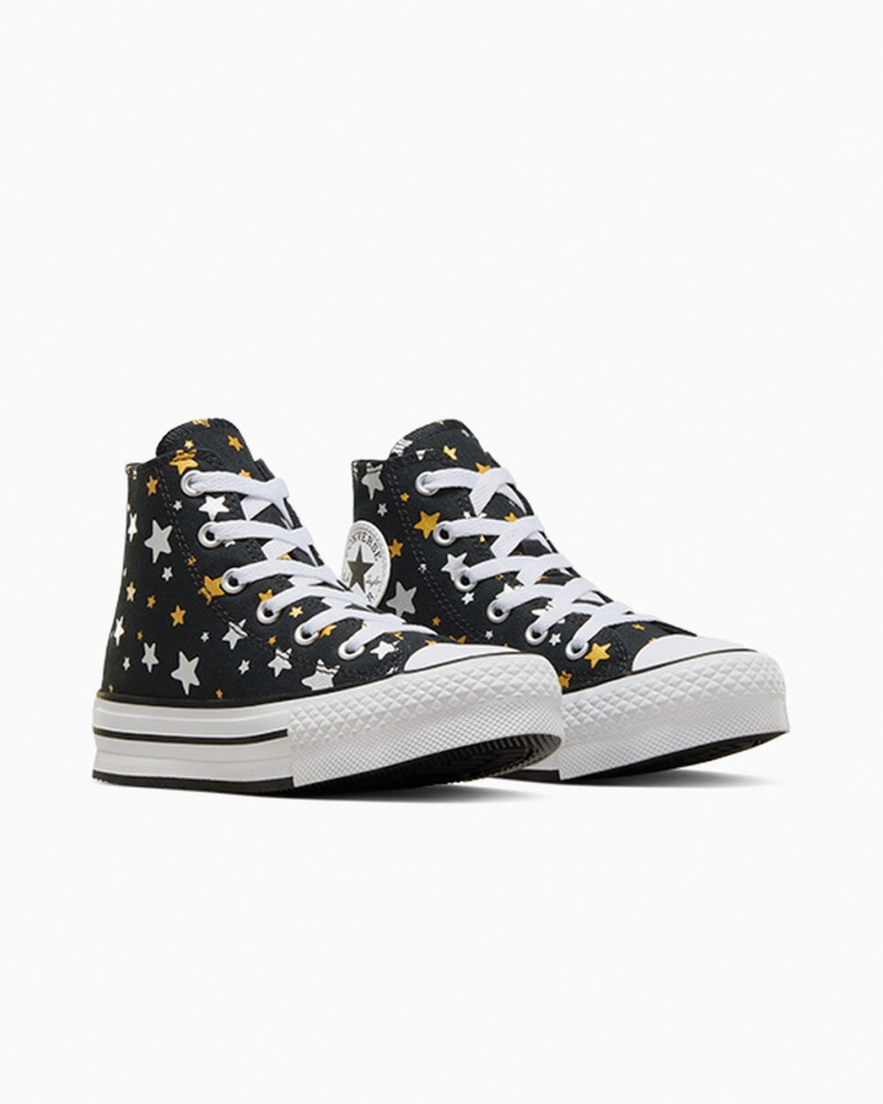 Converse Chuck Taylor All Star Platformie Lift Sparkle Czarne Srebrne Złote | 438012-FOP