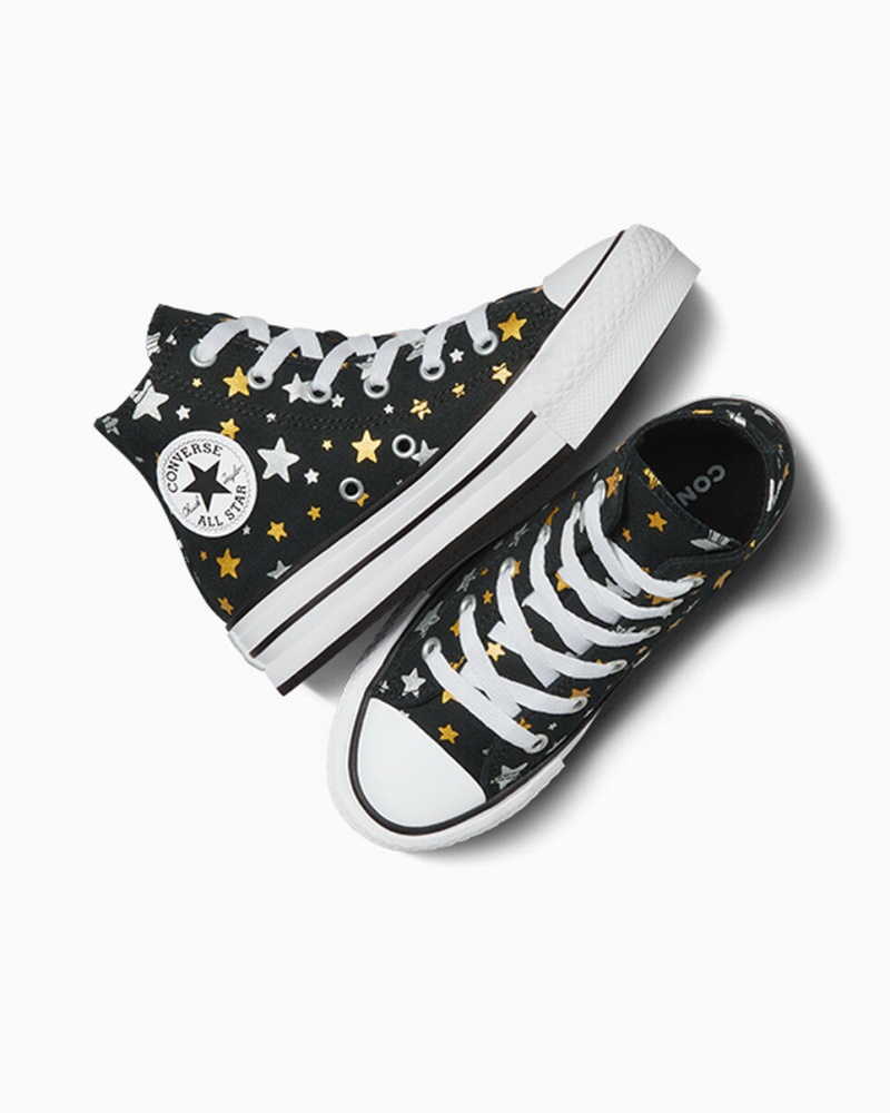 Converse Chuck Taylor All Star Platformie Lift Sparkle Czarne Srebrne Złote | 162058-JSD