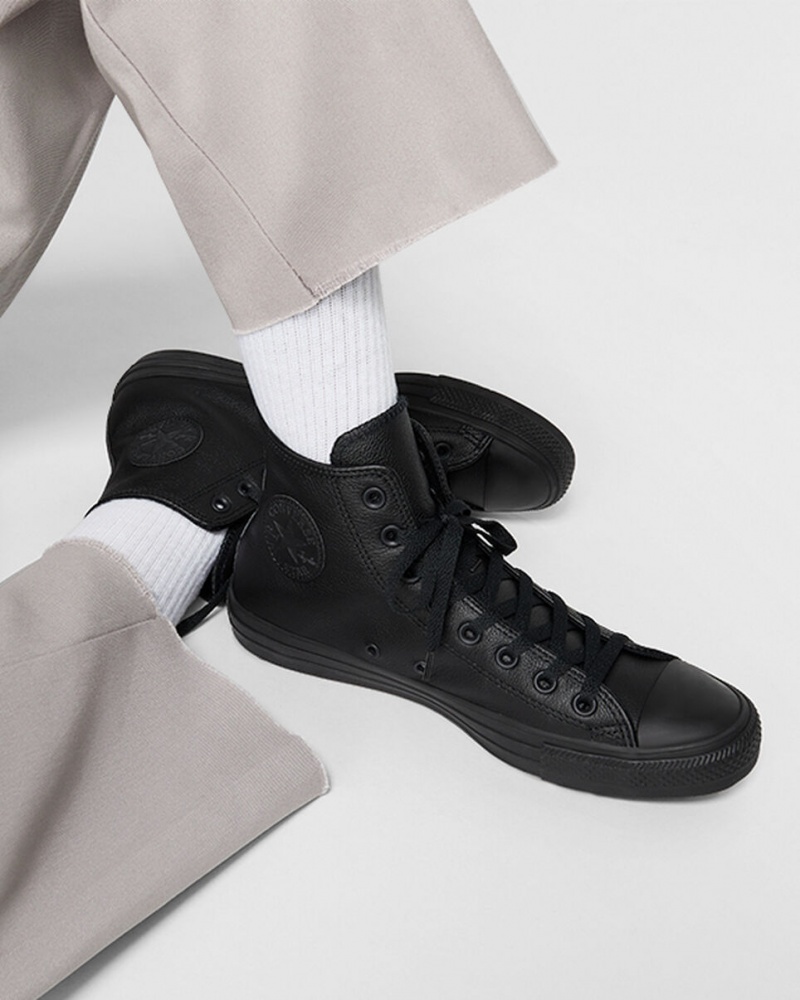 Converse Chuck Taylor All Star Skórzane Czarne | 497630-FDN