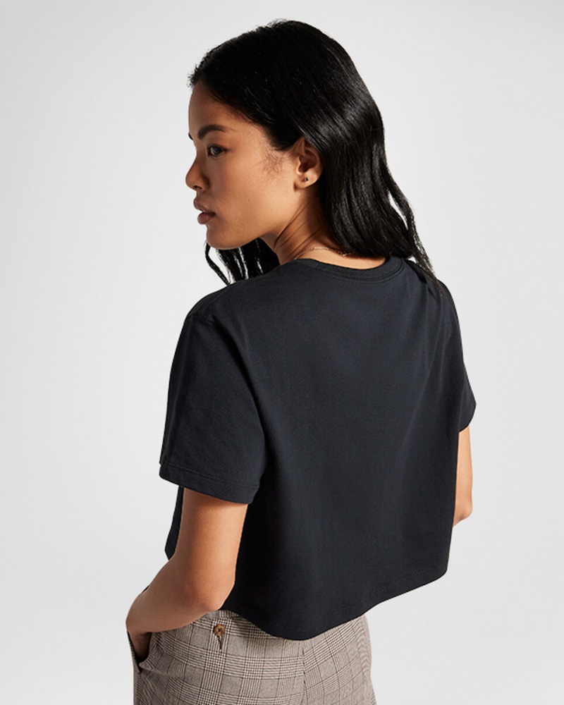 Converse Chuck Taylor Patch Cropped T-Shirt Czarne | 164823-TWD