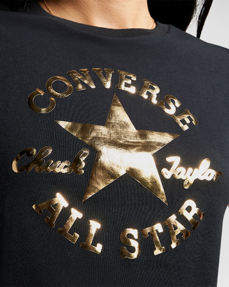 Converse Chuck Taylor Patch Cropped T-Shirt Czarne | 164823-TWD