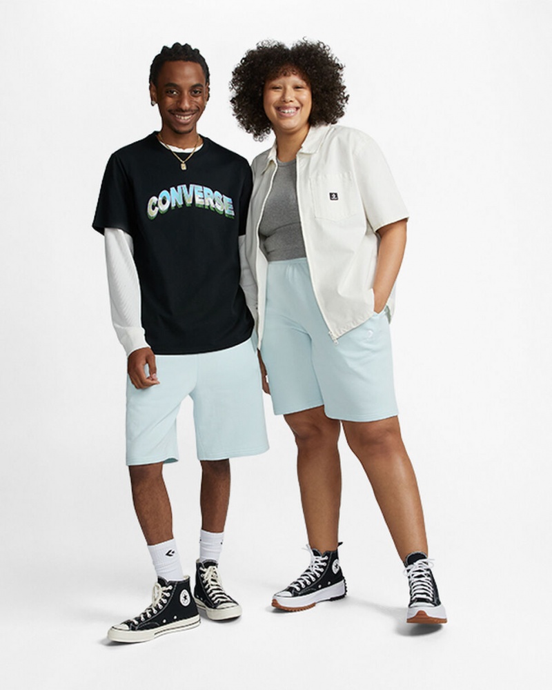 Converse Converse Go-To Embroidered Star Chevron Standard-Fit Fleece Krótkie Aqua Mist | 865241-KOC