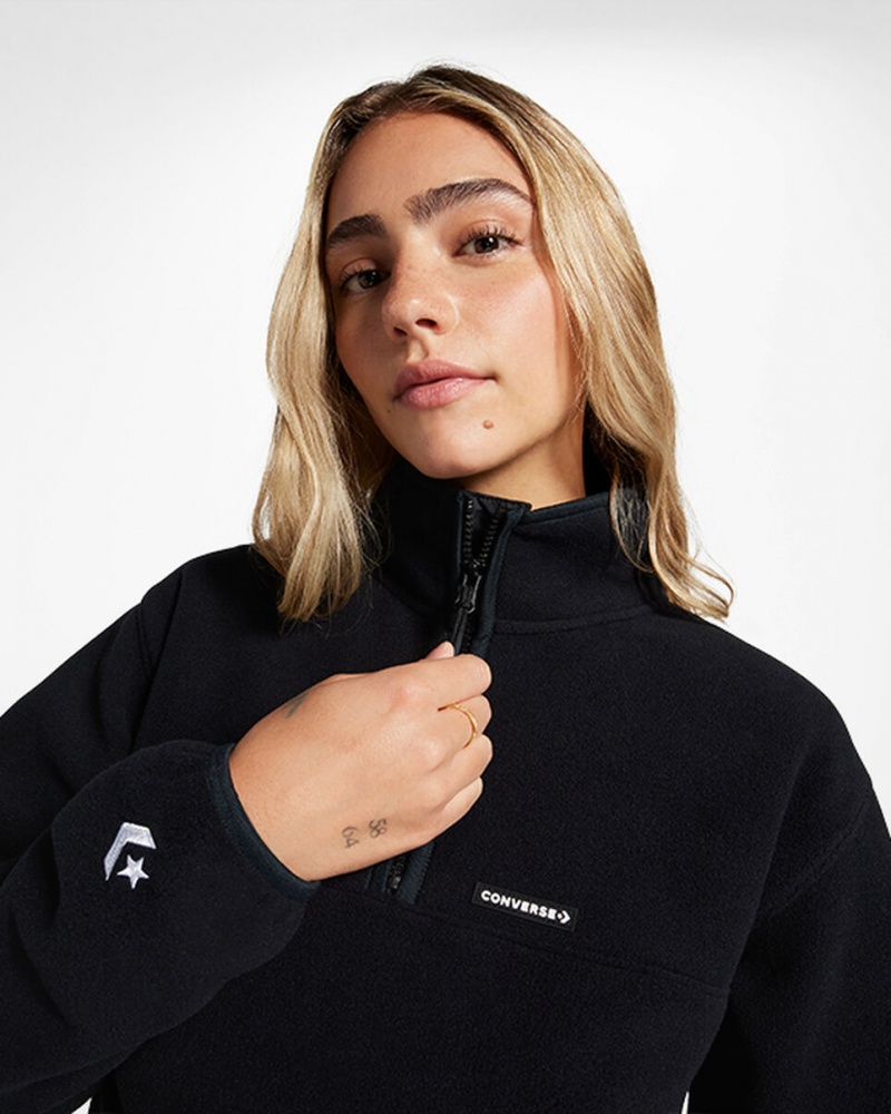 Converse Counter Climate Polar Fleece Half-Zip Popover Czarne | 826541-RYT