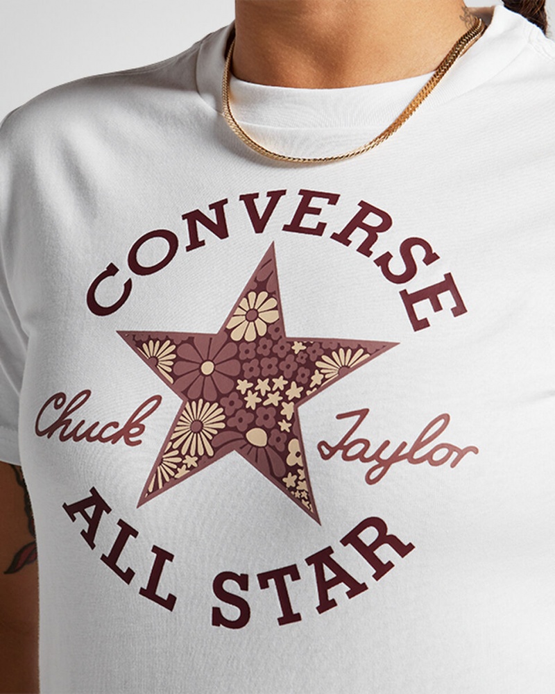 Converse Floral Patch T-Shirt Białe | 928743-ODM