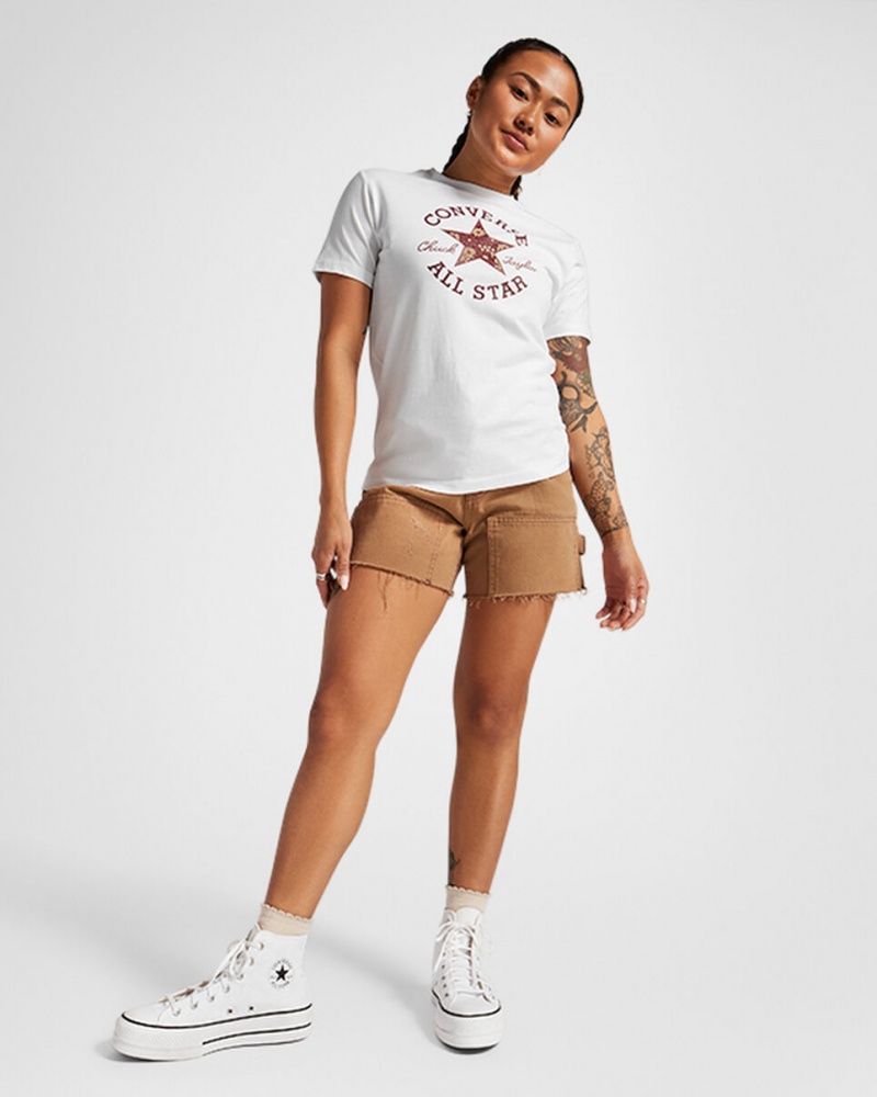 Converse Floral Patch T-Shirt Białe | 928743-ODM