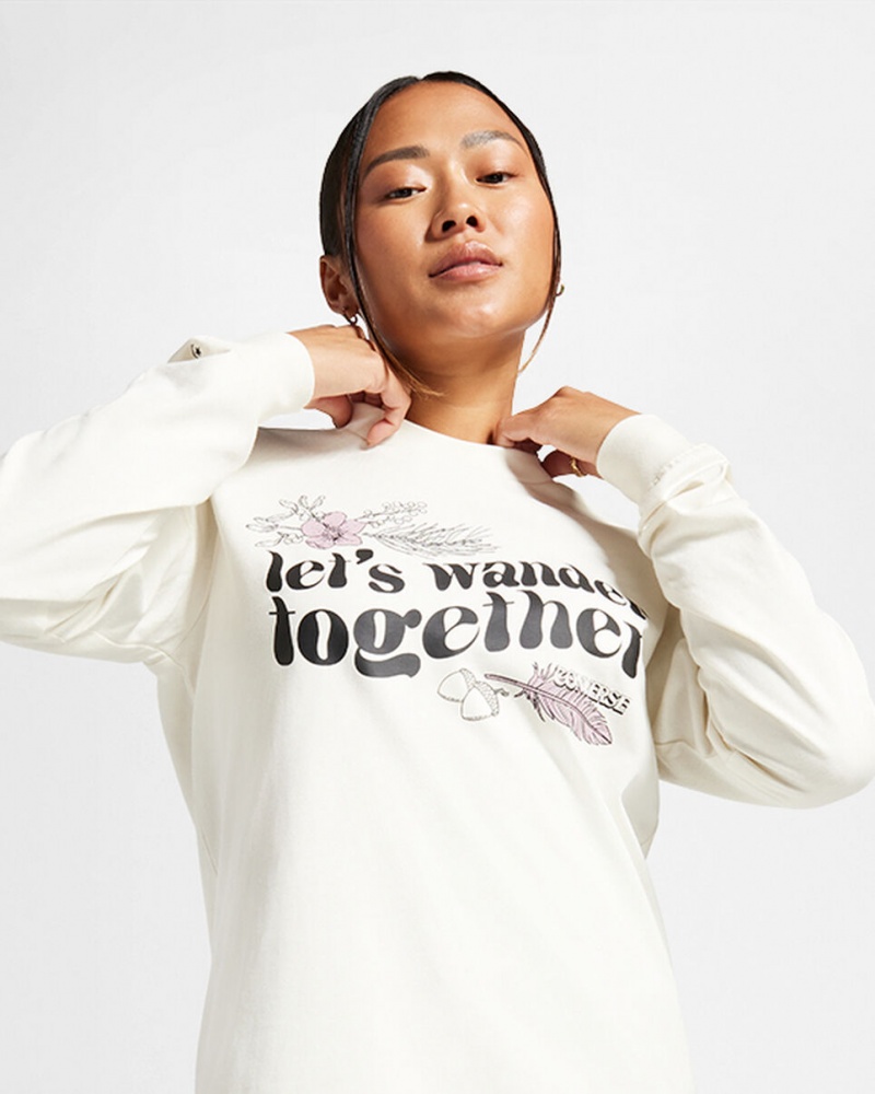 Converse Let's Wander Together Long Sleeve T-Shirt Egret | 439075-MKI
