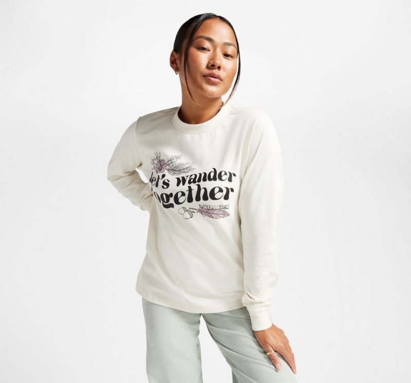 Converse Let's Wander Together Long Sleeve T-Shirt Egret | 439075-MKI